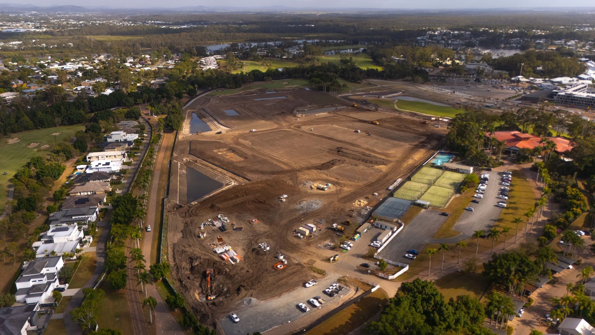 Drone view of a prepared building site